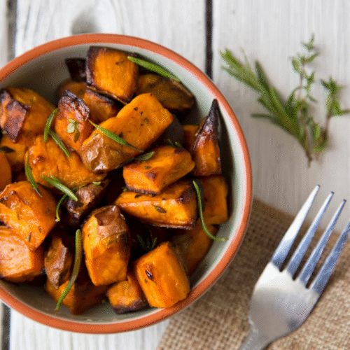Roasted Sweet Potato Rounds with Herbs and Feta