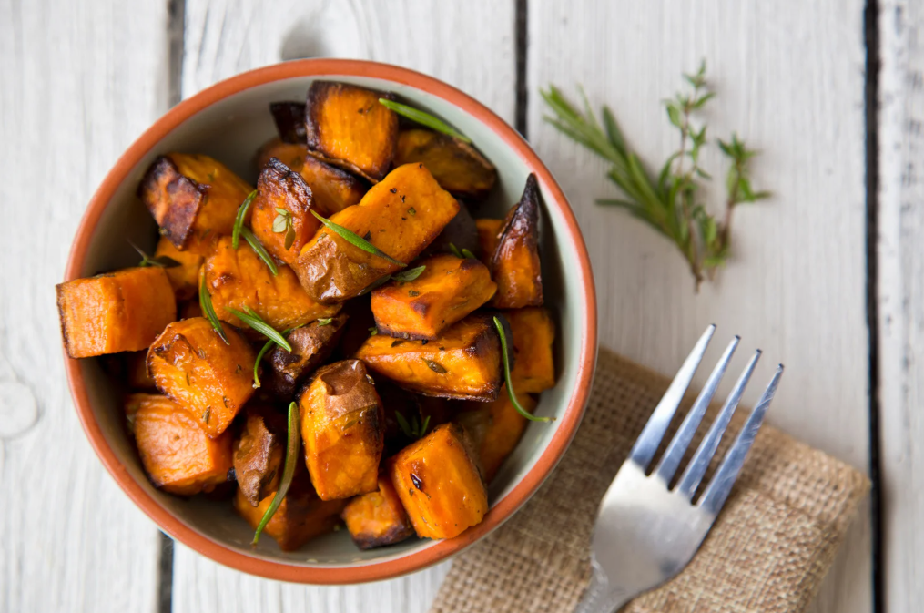 Roasted Sweet Potato Rounds with Herbs and Feta