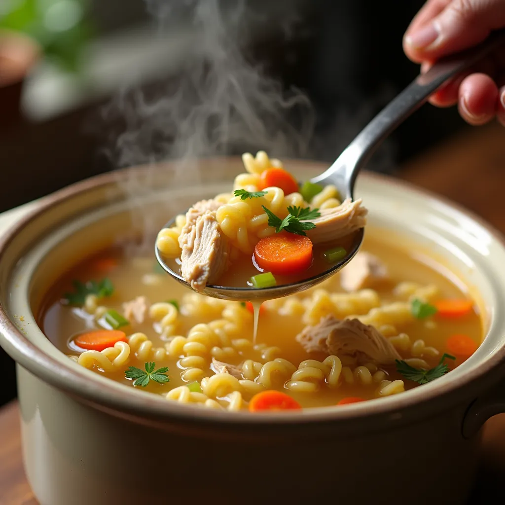 Crockpot Chicken Noodle Soup recipe (processing)