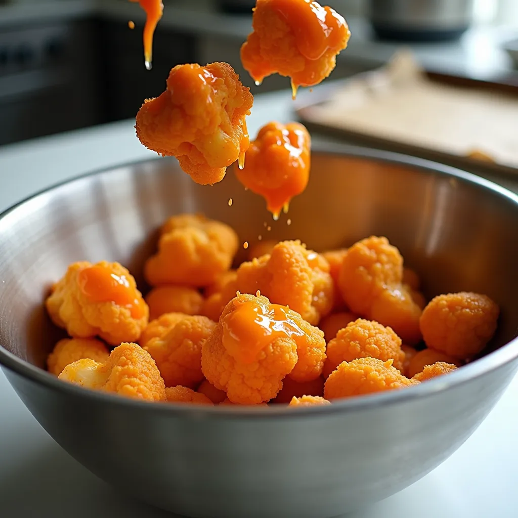Easy Crispy Buffalo Cauliflower Bites (Healthy & Baked) processing