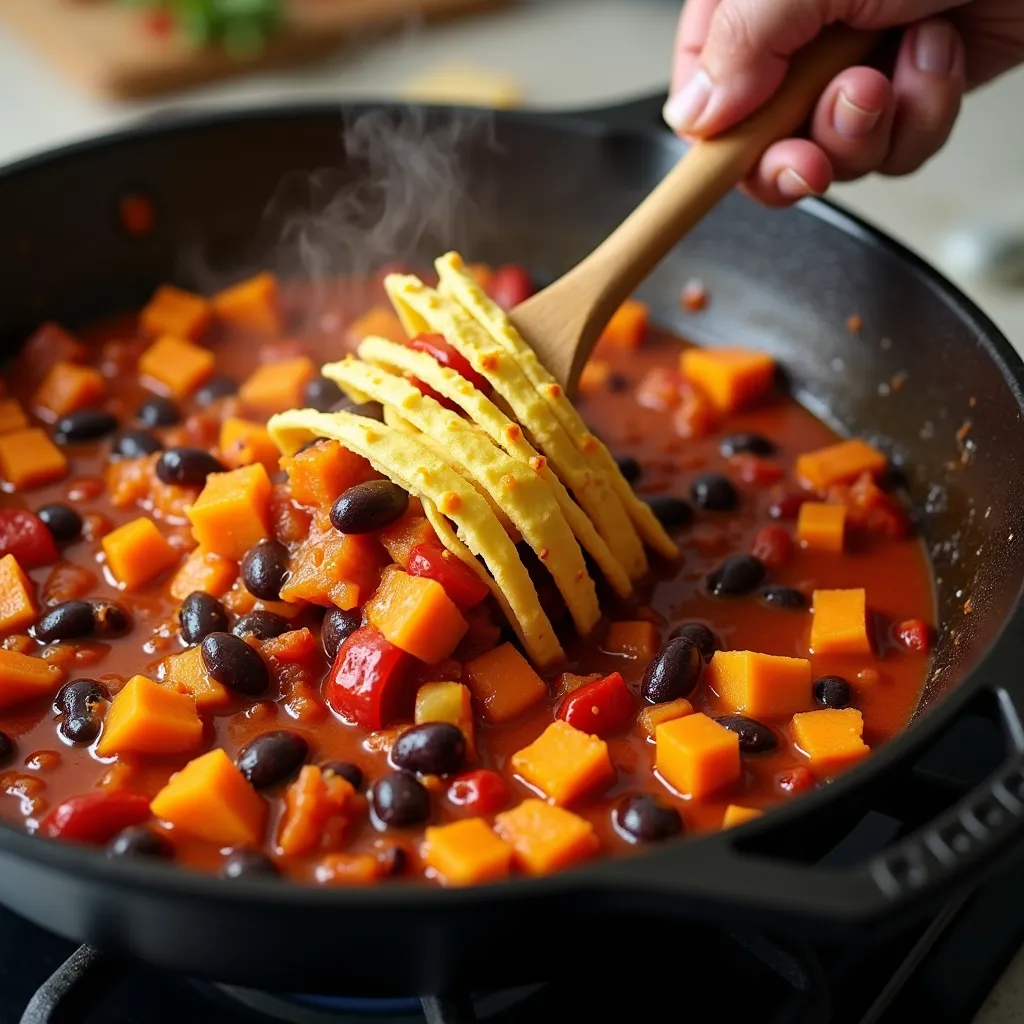 Easy Sweet Potato Black Bean Enchilada Skillet Recipe processing