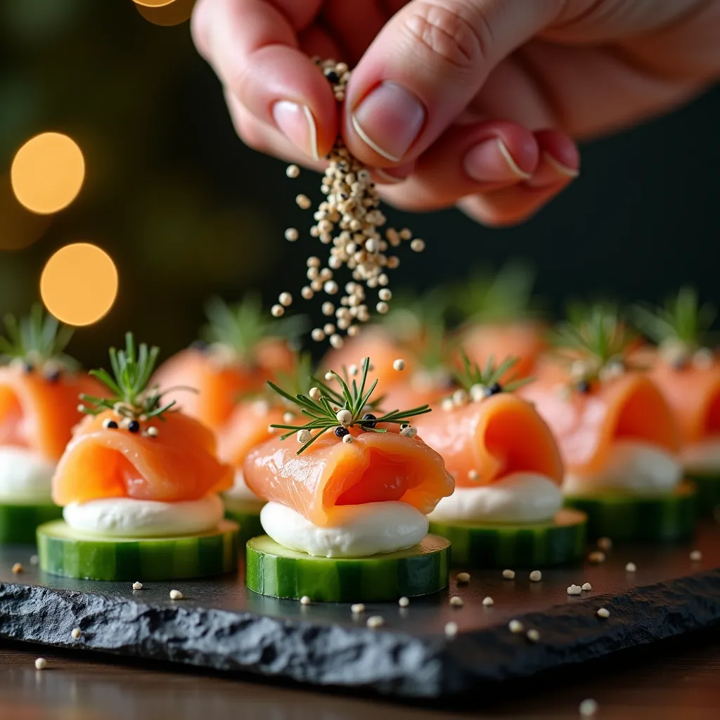 Everything Bagel Cucumber Smoked Salmon Bites processing