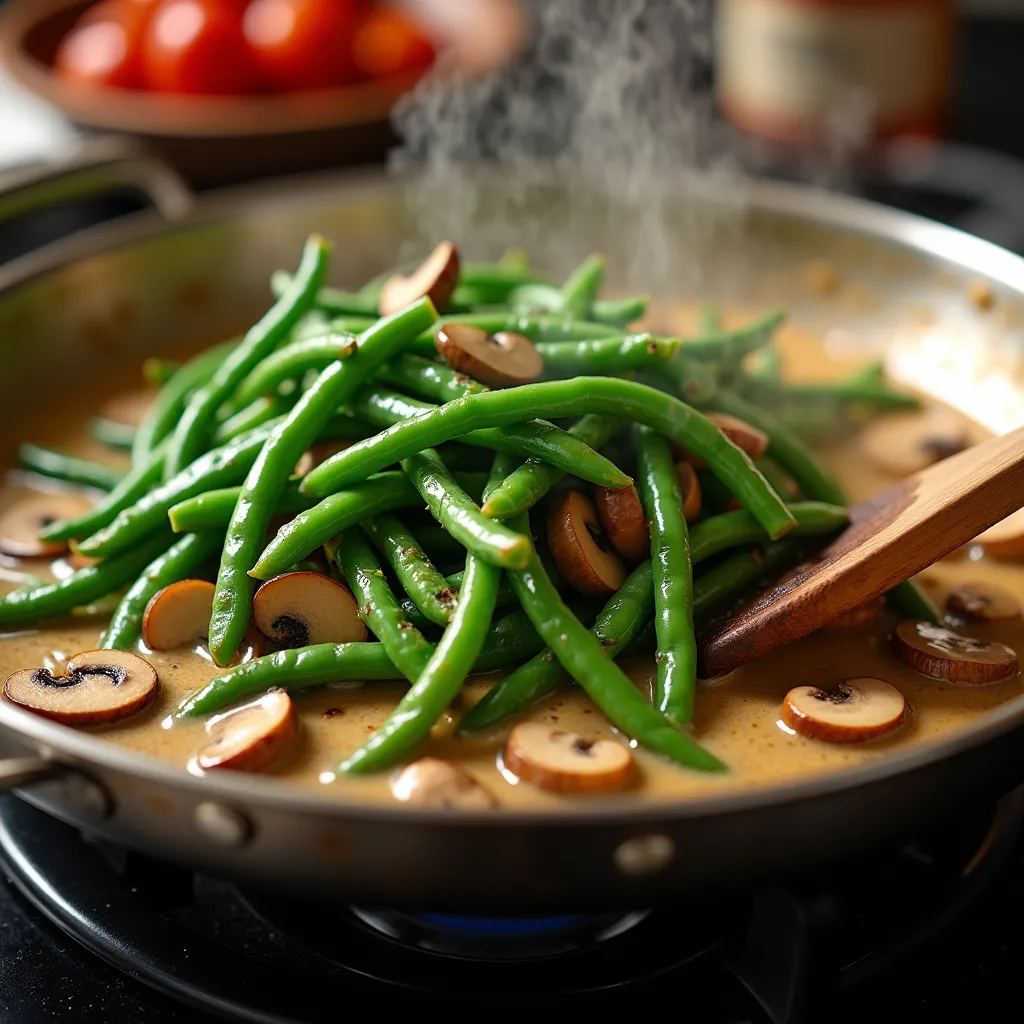 Healthy Green Bean Casserole (Fresh & Creamy) processing