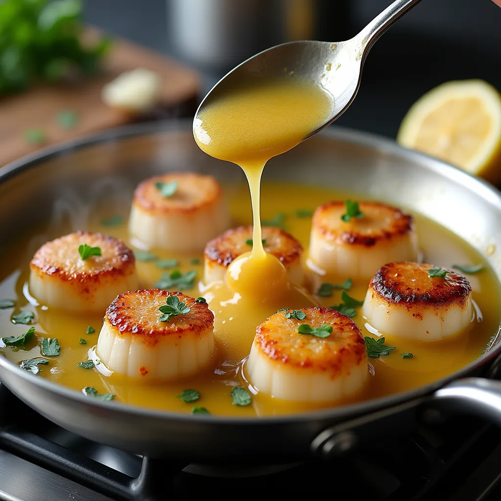 Pan-Seared Scallops with Lemon Garlic Butter (processing)