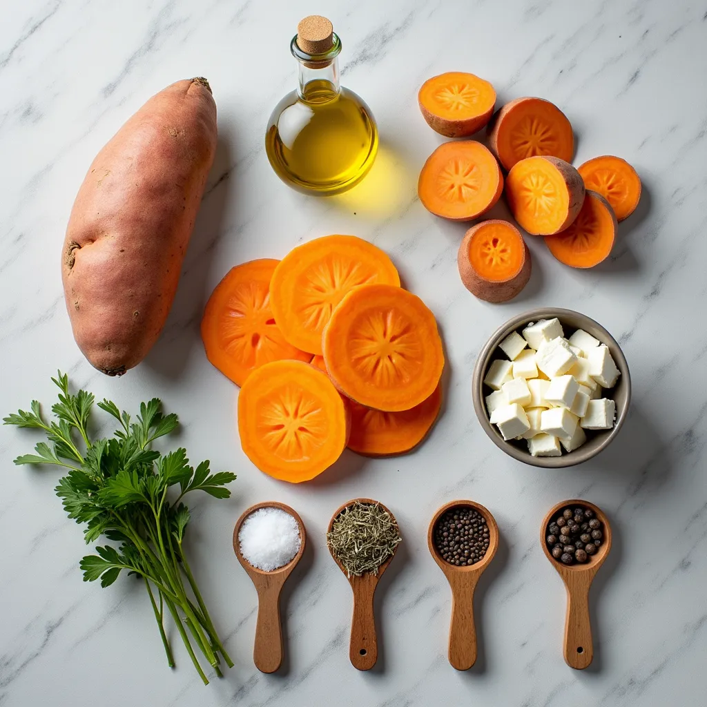 Roasted Sweet Potato Rounds with Herbs and Feta (ingredients)