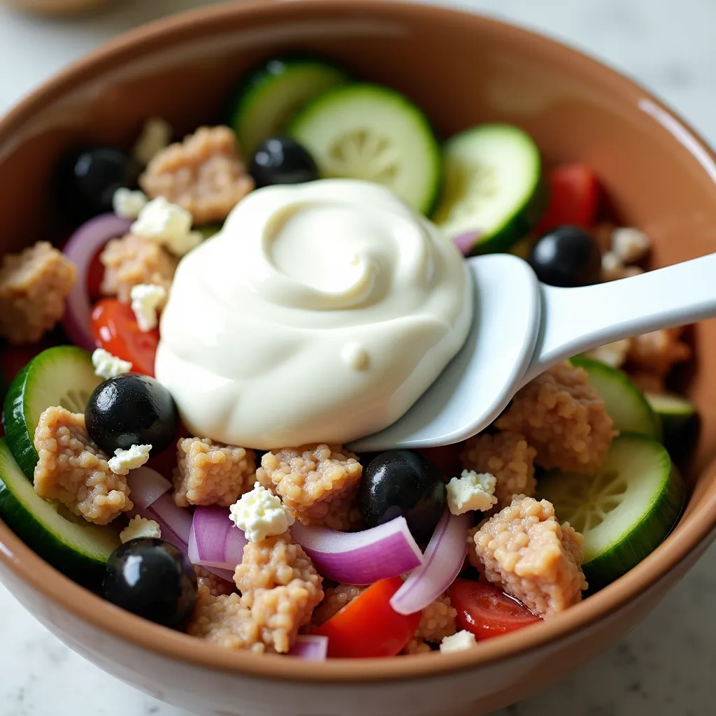 Healthy Mediterranean Tuna Salad (No-Mayo Recipe) processing