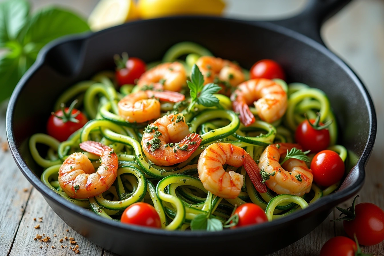 pesto shrimp zucchini noodles recipe