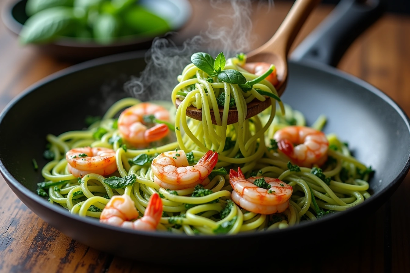 pesto shrimp zucchini noodles step by step