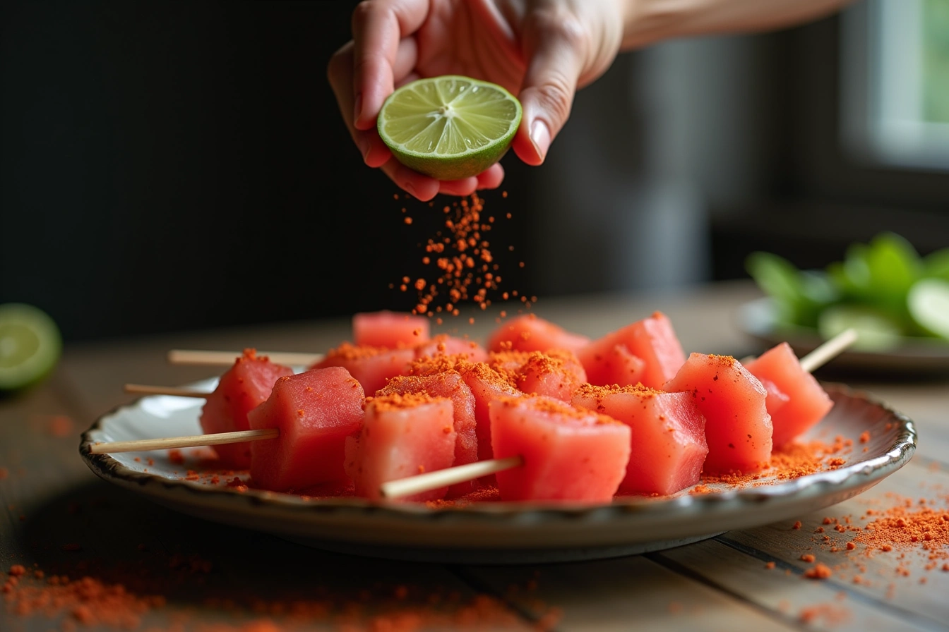 watermelon and jicama skewers step by step