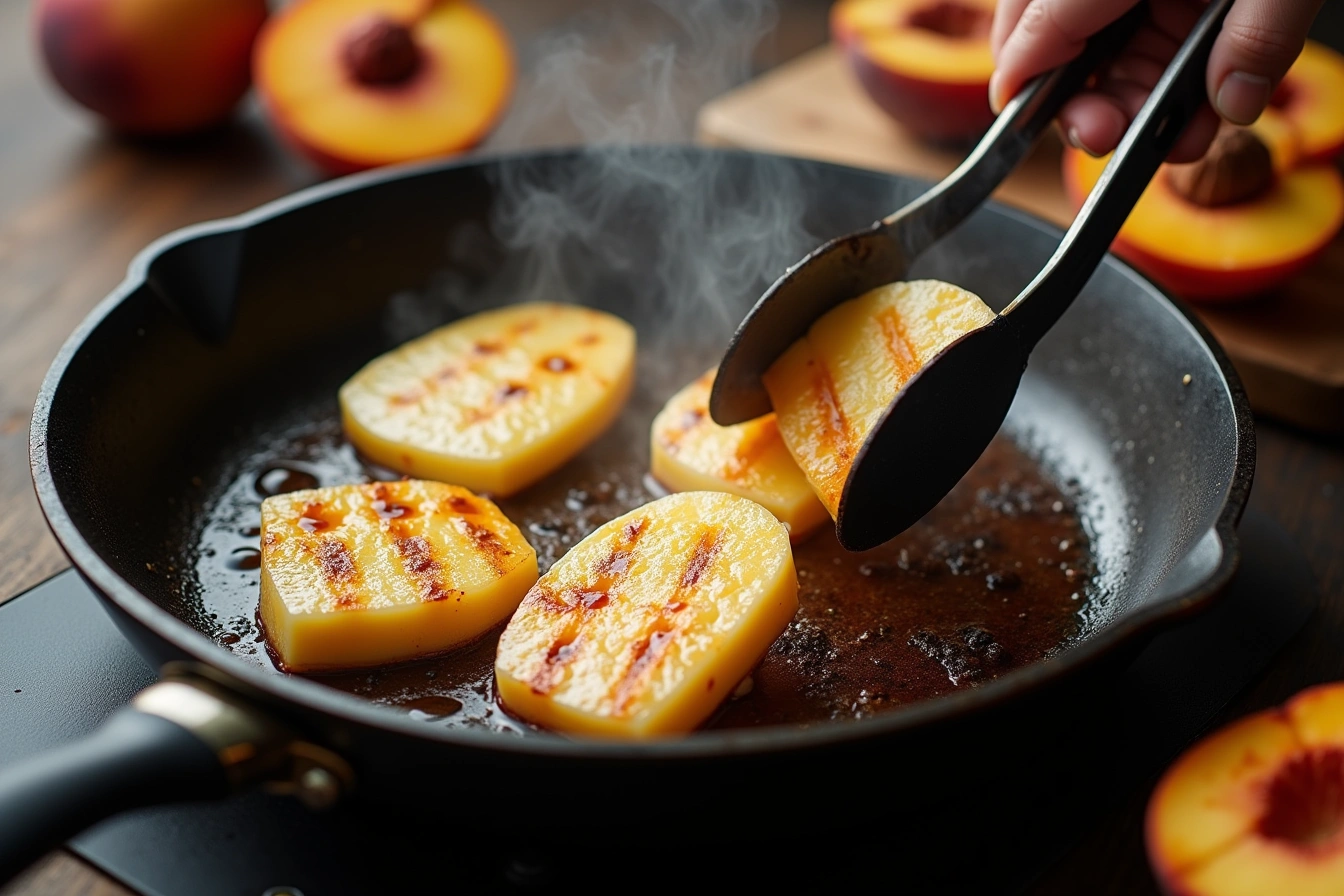 grilled peach halloumi salad step by step