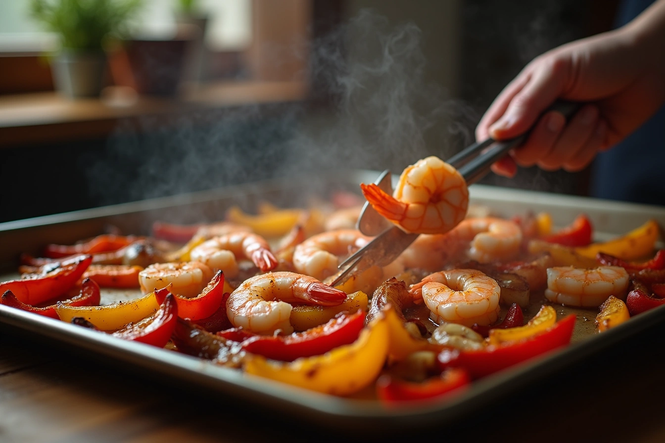 sheet pan shrimp fajitas step by step